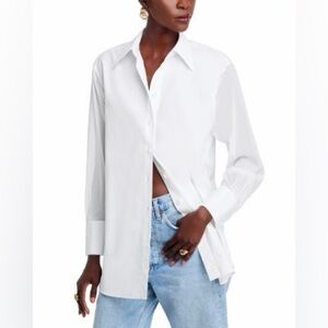 Lafayette 148 New York White Cotton Embroidered Oversized Shirt Large FLAW
